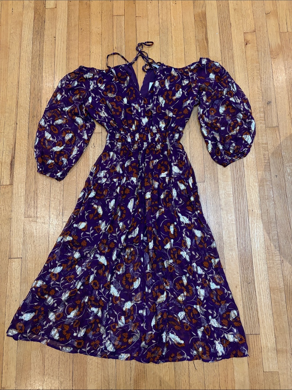 Karina Grimaldi purple floral cold shoulder cutouts dress NWT